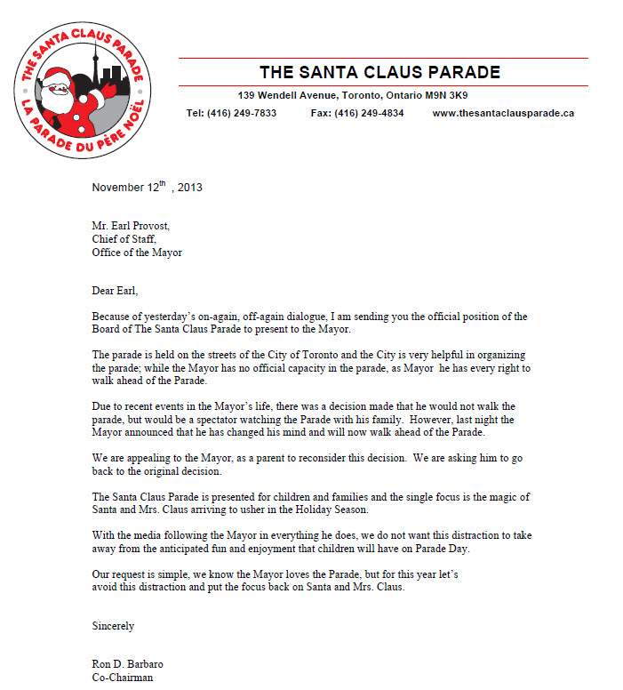 Mayor Ford asked to reconsider marching in Santa Claus Parade - image