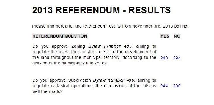 Senneville referendum results.