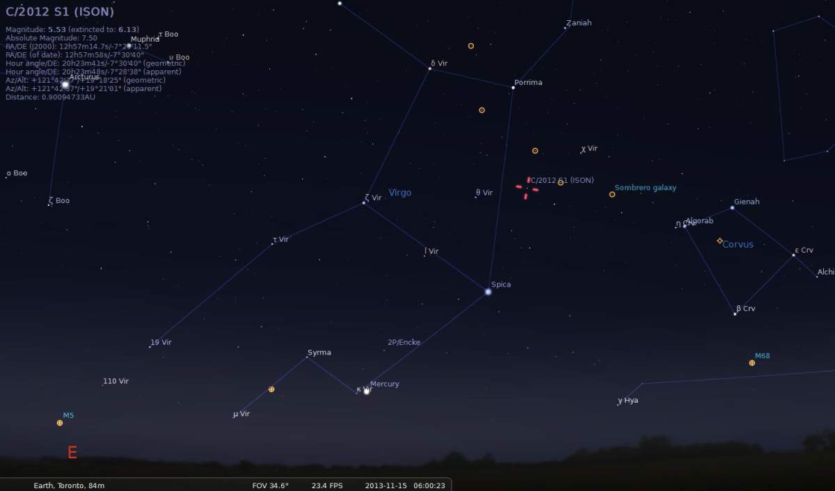 Where to find Comet ISON at 6 a.m. (Stellarium)