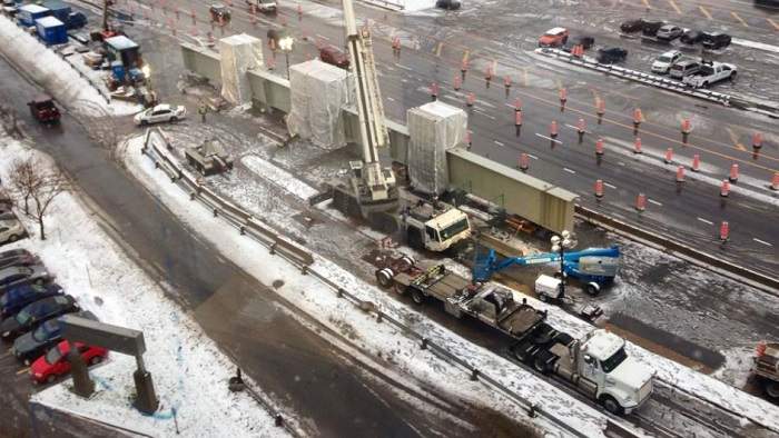 The beam is a temporary fix for a two millimeter crack that was discovered a few weeks ago.