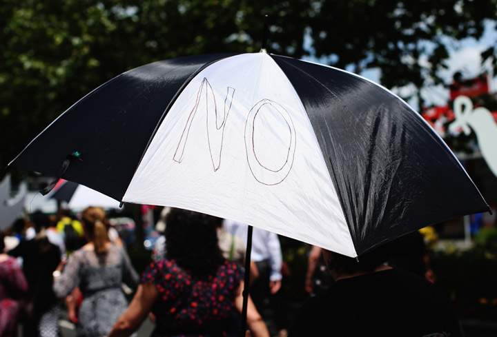Protesters march to stop violence against women on November 25, 2013 in Auckland, New Zealand. (Photo credit: Getty Images)