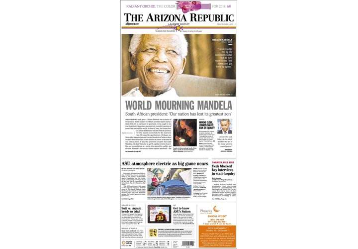Mourning the death of Nelson Mandela: Newspaper, magazine front pages from around the world - image