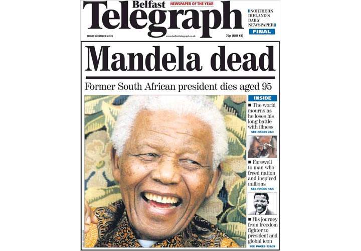 Mourning the death of Nelson Mandela: Newspaper, magazine front pages from around the world - image