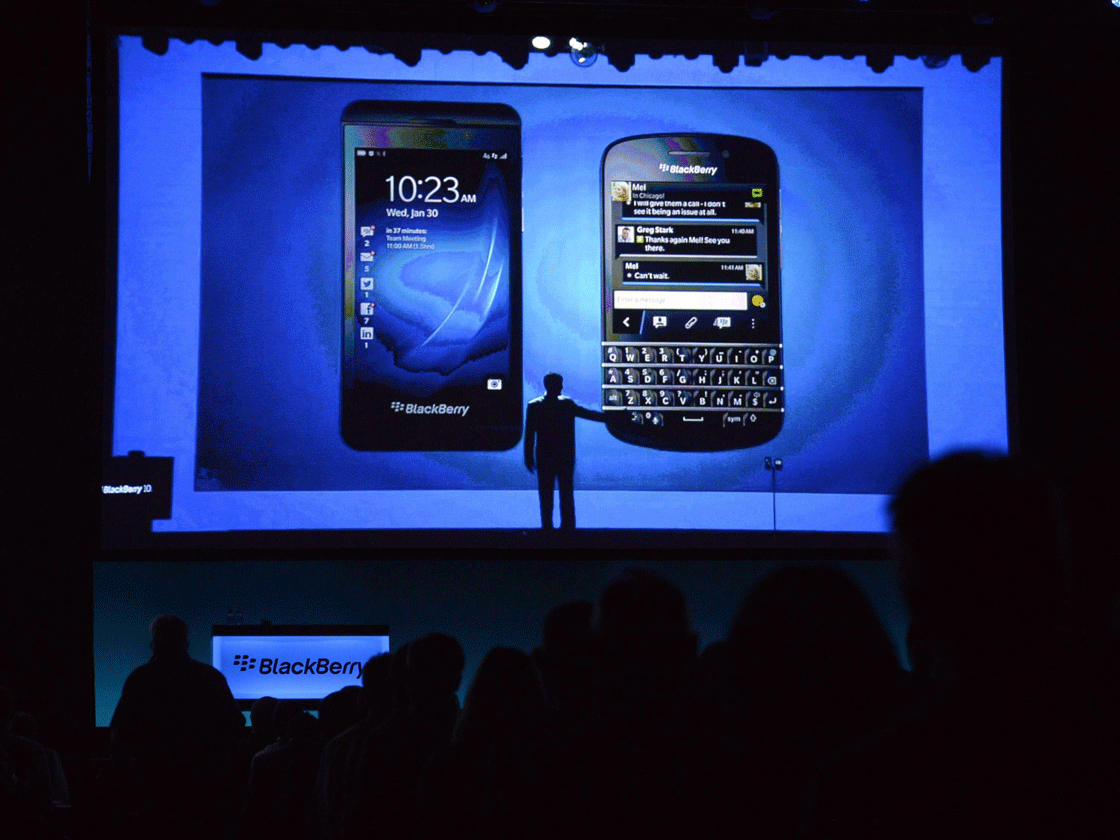 Thorsten Heins, CEO of Research in Motion, which is changing its name to BlackBerry, is seen in Toronto on a video link from New York as he introduces the BlackBerry Z10.