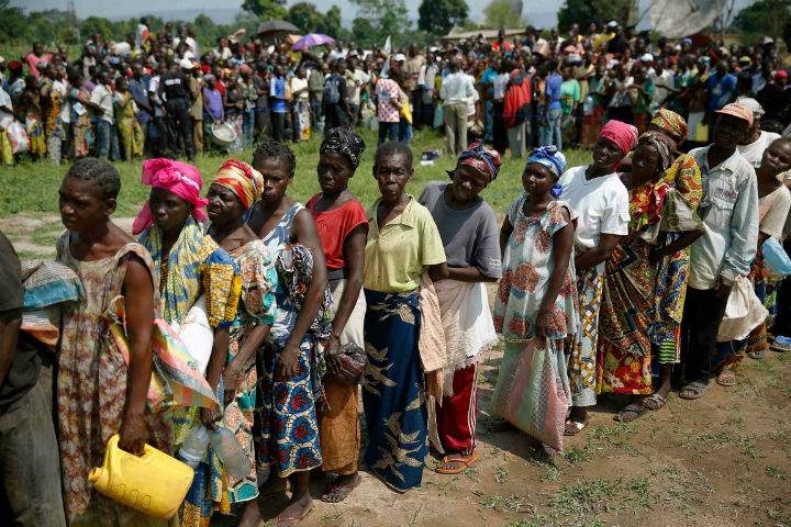 Christians gather in a makeshift camp for internally displaced people in Bangui, Central African Republic.