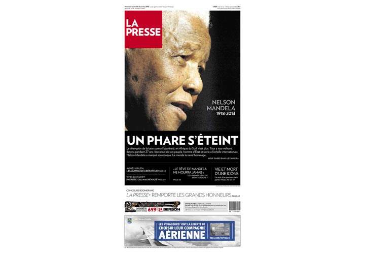 Mourning the death of Nelson Mandela: Newspaper, magazine front pages from around the world - image