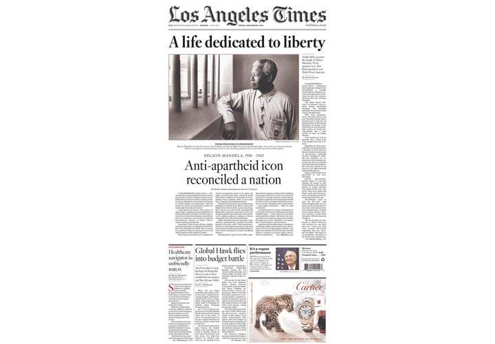 Mourning the death of Nelson Mandela: Newspaper, magazine front pages from around the world - image