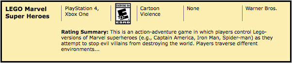 LEGO Marvel Superheroes ESRB Rating