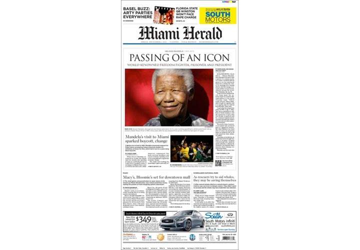 Mourning the death of Nelson Mandela: Newspaper, magazine front pages from around the world - image