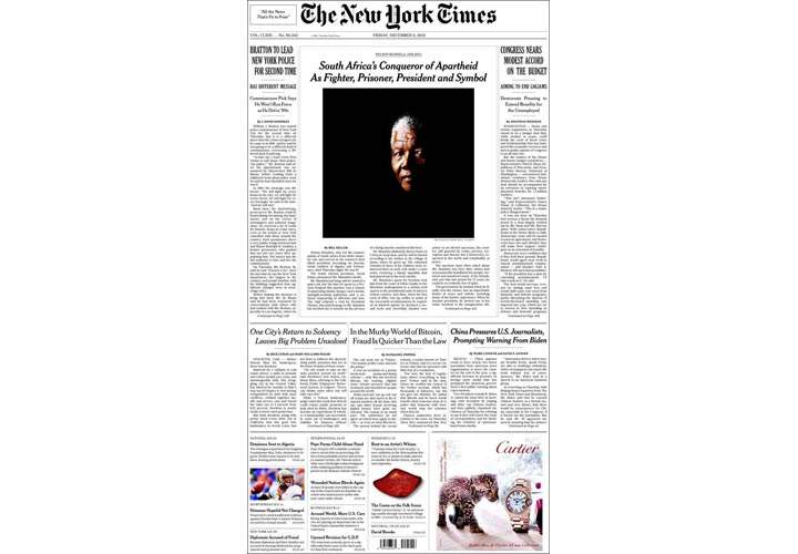 Mourning the death of Nelson Mandela: Newspaper, magazine front pages from around the world - image