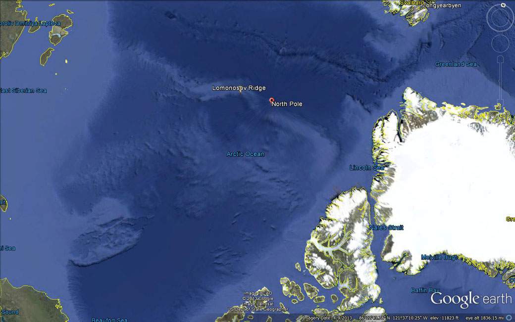 The Lomonosov Ridge lies close to the North Pole.