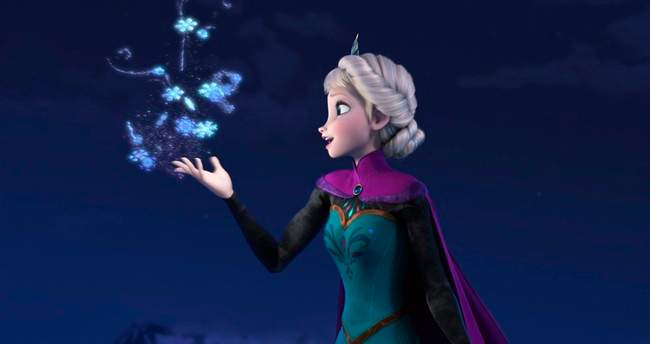 This image released by Disney shows Elsa the Snow Queen, voiced by Idina Menzel, in a scene from the animated feature "Frozen."