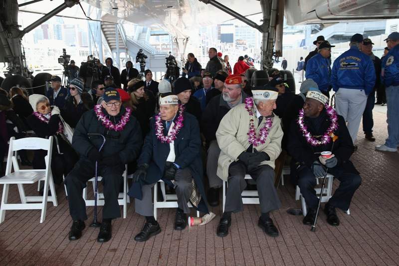Pearl Harbor survivors attend a ceremony marking the 72nd anniversary of the attack on Pearl Harbor, Hawaii on December 7, 2013 in New York City. (John Moore/Getty Images)