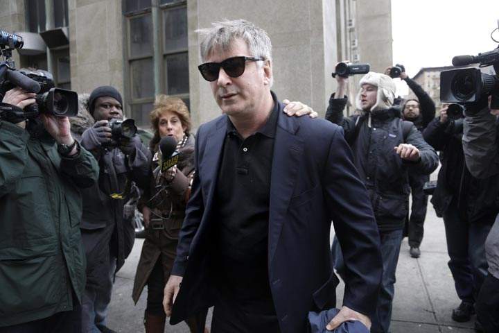 Alec Baldwin leaves criminal court in New York. Baldwin testified that he never had a sexual or romantic relationship with Canadian actress Genevieve Sabourin, who is accused of stalking him. (AP Photo/Seth Wenig)