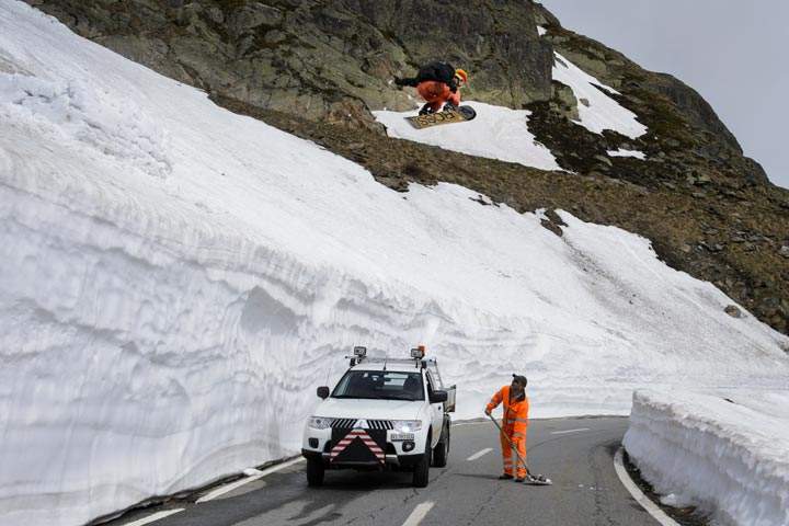 A snowboarder jumps over the Grand-Saint-Bernard pass in Switzerland. (Fabrice Coffrini/AFP/Getty Images)