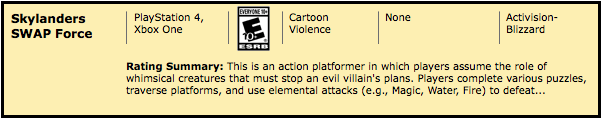 Skylanders SWAP Force ESRB Rating