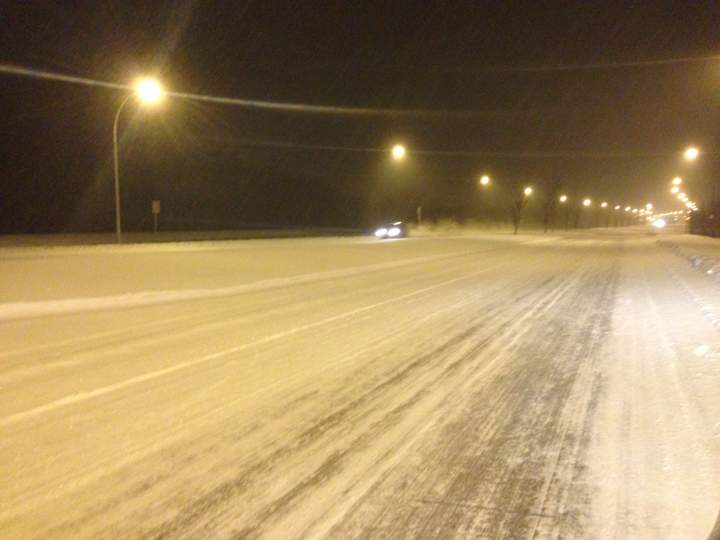 Manitoba RCMP are advising against travel Tuesday morning because of slippery roads.
