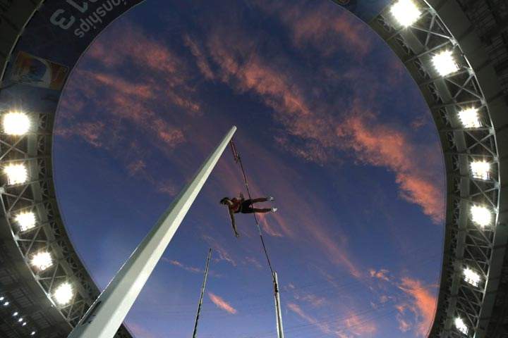 Malte Mohr competes in the men’s pole vault final at the 2013 IAAF World Championships in Moscow on August 12, 2013. (Franck Fife/AFP/Getty Images)