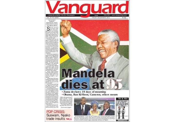 Mourning the death of Nelson Mandela: Newspaper, magazine front pages from around the world - image