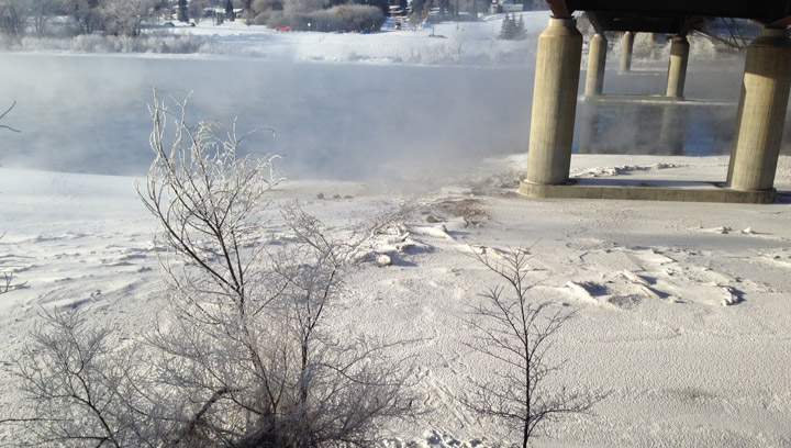 Vehicle goes off Circle Drive North Bridge into the South Saskatchewan River Monday.Vehicle goes over Circle Drive North Bridge into the South Saskatchewan River Monday.