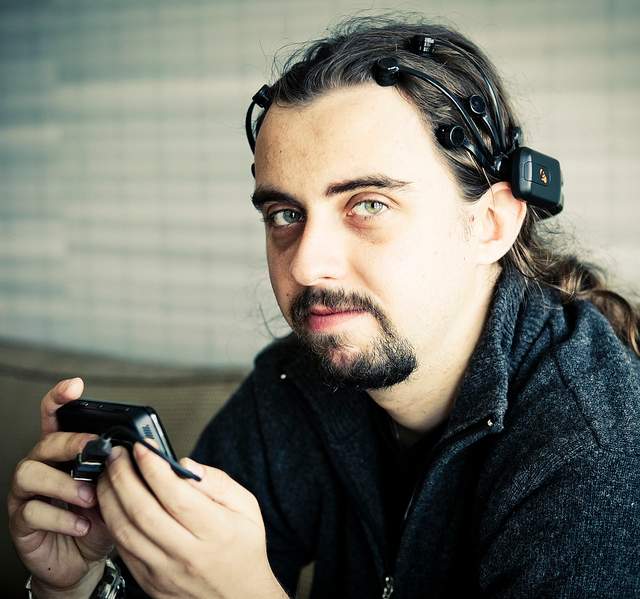 Smartphone EEG and software developer Arek Stopczynski (co-investigator) being tested for portable EEG diagnostics in Bhutan.