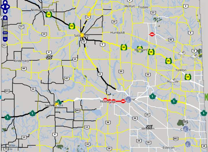 Winter road conditions during blowing snow and blizzard warnings in southern Saskatchewan on Sunday, Jan. 26, 2014. (Highway Hotline)
