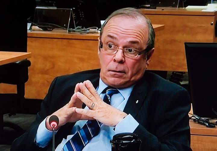 Former FTQ president Michel Arsenault is seen on a photograph taken off a television monitor at the Charbonneau inquiry looking into corruption in the Quebec construction industry Wednesday, January 29, 2014 in Montreal.
