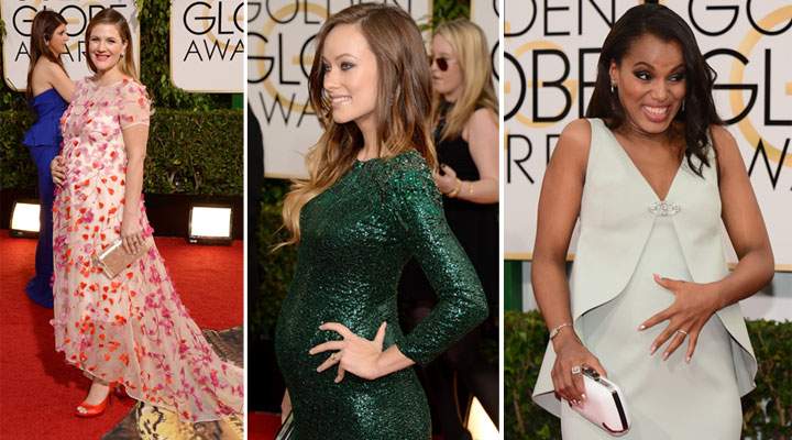 From left: Drew Barrymore, Olivia Wilde and Kerry Washington at the Golden Globe Awards.