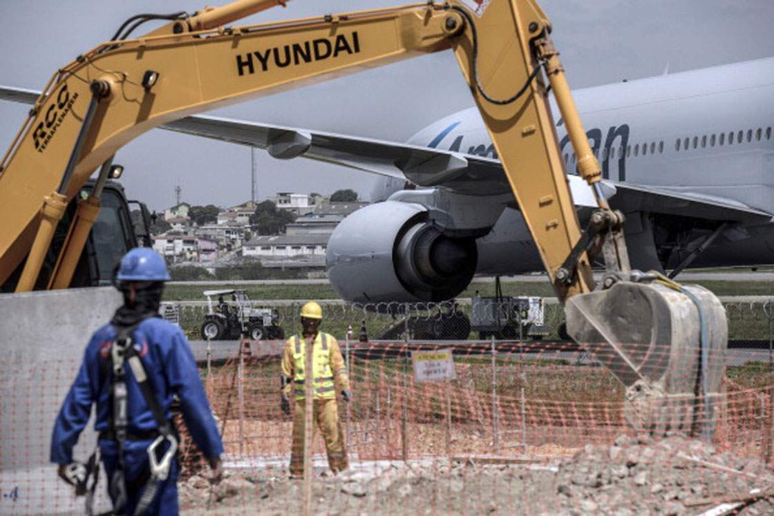 Labourers work on constructing Terminals 3 and 4 at the Sao Paulo/Guarulhos Governor Andre Franco Montoro International Airport in October.