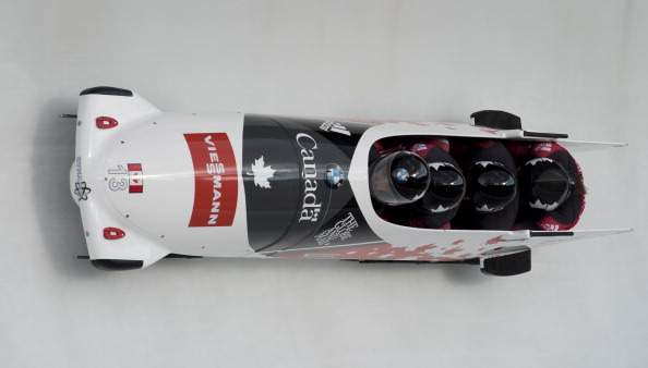 Canada's Chris Spring and his team (Jesse Lumsden, Cody Sorensen, Ben Coakwell) negotiate a bend during the second Four-Man Bob event of the Bob and Skeleton World Cup in Winterberg January 5, 2014. Spring is ranked fourth overall. 