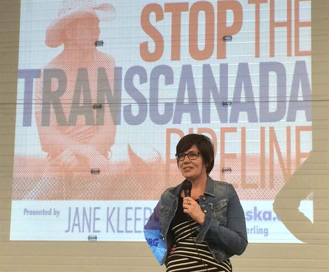 Jane Kleeb, an activist leading the anti-Keystone pipeline fight in Nebraska, speaks at a landowners' meeting in York, Nebraska, on Saturday, Jan. 18, 2014.