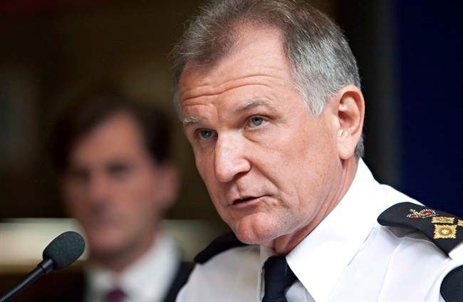 Edmonton Police Services Chief Rod Knecht speaks with the media in Edmonton, Alta., on Monday, June 18, 2012. 