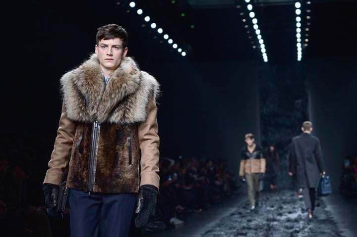 A model presents a creation for fashion house Fendi as part of Autumn/Winter 2014 Milan Collections during the Men’s fashion week on January 13, 2014 in Milan. (Photo by GIUSEPPE CACACE/AFP/Getty Images)