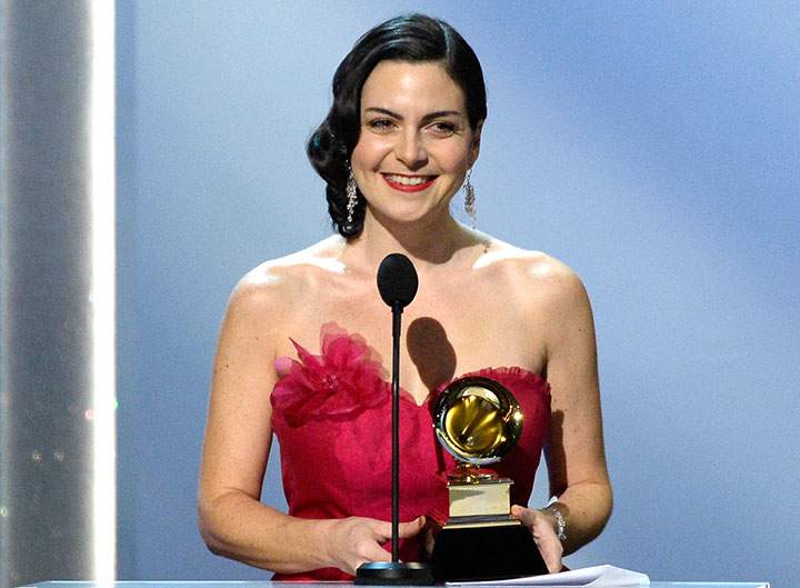 Vancouver-born, Montreal-based Jennifer Gasoi accepts her Grammy on Jan. 26, 2014.