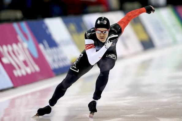 Jamie Gregg of of Canada skates in the men's 500 meter (2nd race) during the Essent ISU Long Track World Cup at the Utah Olympic Oval on November 17, 2013 in Salt Lake City, Utah.