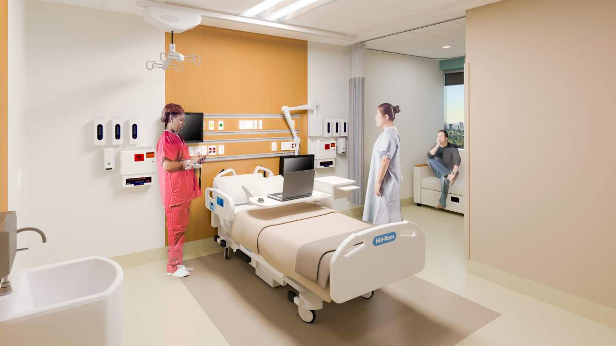 A sketch of a single-patient room inside Humber River hospital.