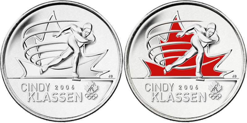 In 2010 the Royal Canadian Mint released a quarter to honour Cindy Klassen’s five medals from the Turin Olympics.