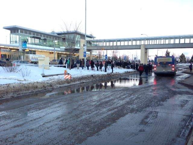 The Edmonton LRT was suspended Wednesday morning between Century Park and South campus stations, forcing passengers to be transported by bus, Wednesday, January 15, 2014.