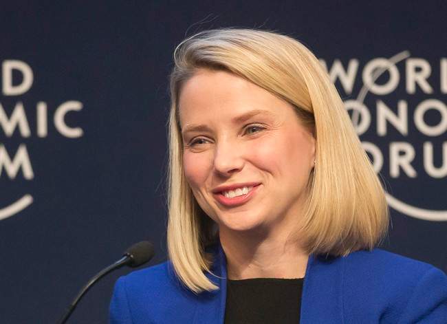 Yahoo CEO Marissa Mayer smiles during a session at the World Economic Forum in Davos, Switzerland. 