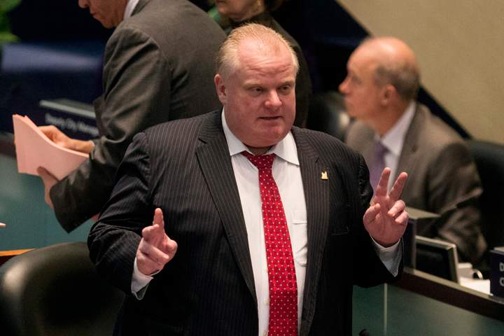 Toronto Mayor Rob Ford speaks from the council floor in Toronto on Thursday January 30 , 2014.