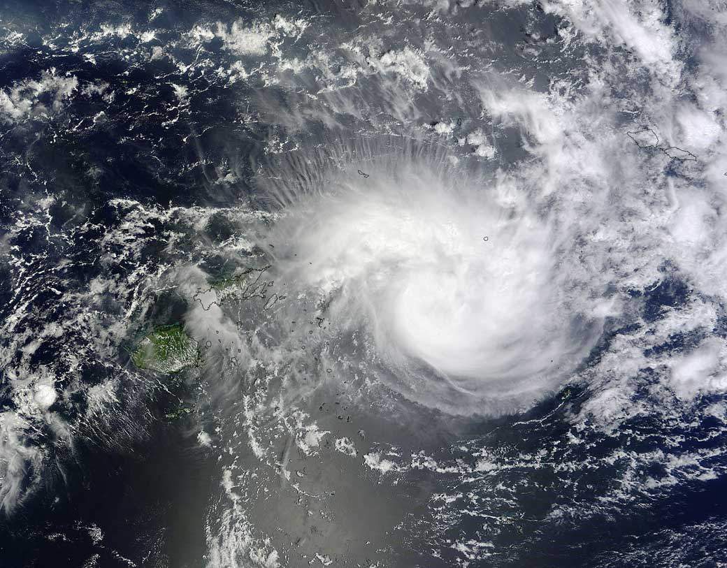 Tropical Cyclone Ian as it approaches the Tonga Islands on Jan. 9. (NASA Goddard MODIS Rapid Response Team)