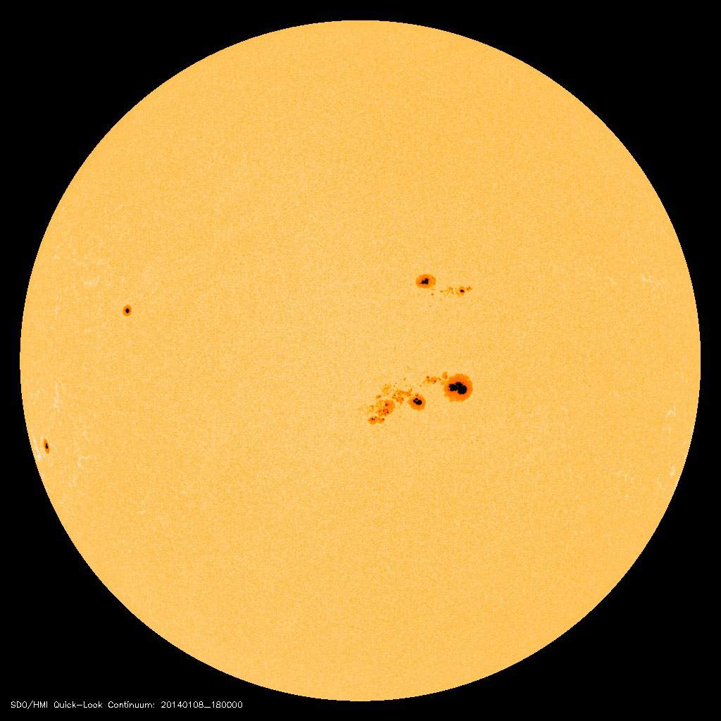 The sunspot group here, called AR1944, is one of the largest sunspots in the past 10 years. (SOHO)