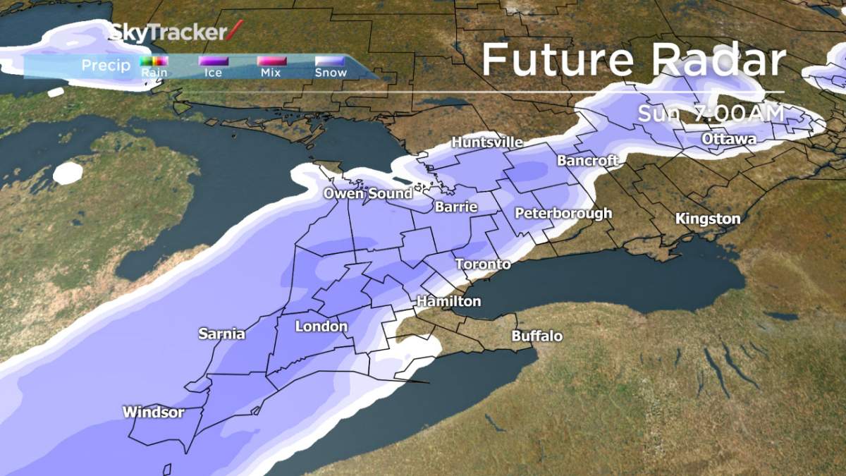 The expected range of snow for southern Ontario for the weekend. As the weekend draws nearer, we will have a better idea as to the track of the system that is expected to dump snow across southern and eastern Ontario.