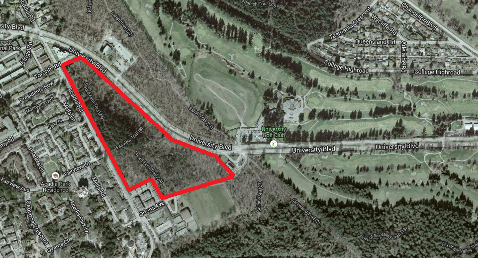 Outline of Block F, the 22 acres of land between UBC and University Golf Club the Musqueam will soon be developing.