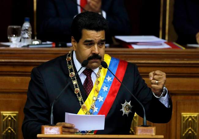 Venezuela's President Nicolas Maduro speaks during his annual state-of-the-nation address to the National Assembly in Caracas, Venezuela, Wednesday, Jan. 15, 2014.