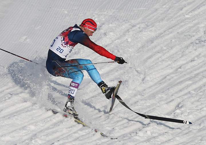 Russian skier Anton Gafarov (20) competes in men’s cross-country skiing (sprint) finals at at the Laura Ski Centre at the 22nd Winter Olympic Games.