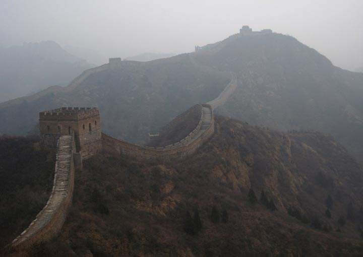 A general view of the Great Walls as heavy smog engulfs the city on February 24, 2014, in Chengde, Hebei Province, China. (ChinaFotoPress/Getty Images)