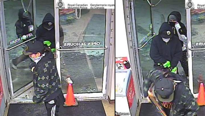 RCMP have released surveillance photos of the suspects in an armed robbery of a Hague, Saskatchewan gas station.
