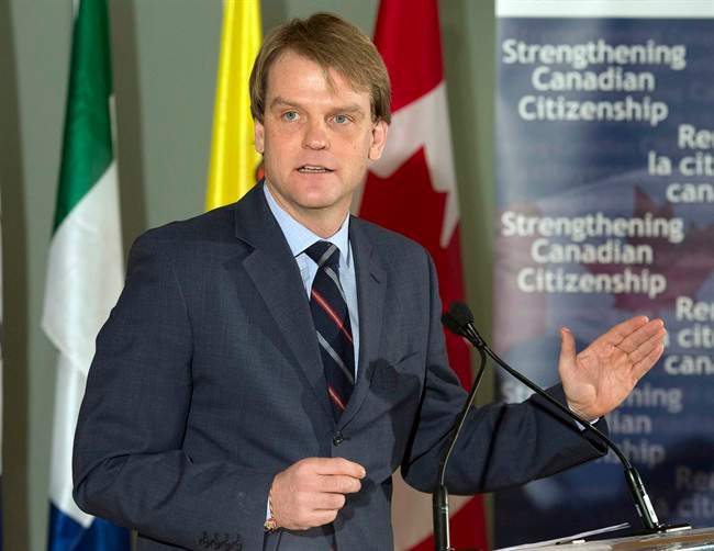 Canada\’s Citizenship and Immigration Minister Chris Alexander speaks after unveiling changes to Canada\’s Citizenship Act in Toronto on Thursday February 6, 2014.