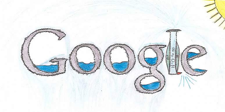 Lovepreet Singh Dhaliwal’s Google doodle of a water bottle that makes water.